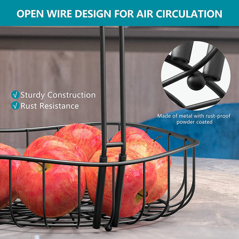 Updated - MaraFansie 2 Tier Countertop Fruit Basket with Banana Hanger, Bread Vegetables Fruit Bowl Wire Basket Kitchen Decor, Black
