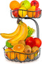 Updated - MaraFansie 2 Tier Countertop Fruit Basket with Banana Hanger, Bread Vegetables Fruit Bowl Wire Basket Kitchen Decor, Black