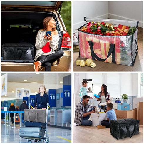 BALEINE 2-Pack Oversized Moving Bags with Reinforced Handles, Heavy-Duty Storage Tote for Clothes, Moving Supplies (Clear)
