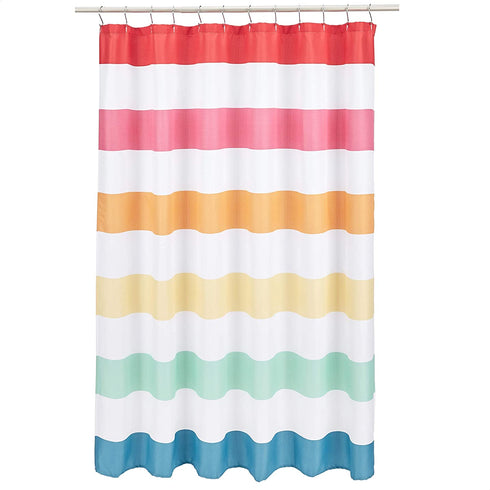 Amazon Basics Fun and Playful Rainbow Banded Stripe Printed Pattern Kids Microfiber Bathroom Shower Curtain - Rainbow Banded Stripe, 72 Inch