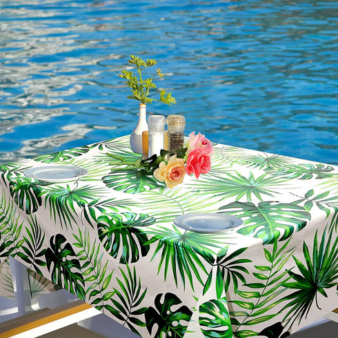 4 Pieces 51.2 x 86.6 Inch Hawaii Palm Leaves Tablecloth Tropical Rectangular Table Cover Disposable Plastic Tropical Leaf Table Cloth Hawaiian Tropical Leaves Tablecloth for Kitchen (Fresh Style)