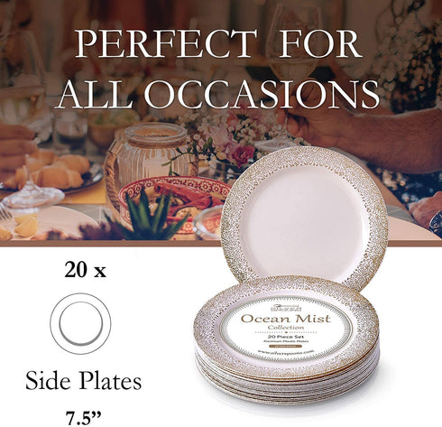 Silver Spoons Ocean Mist Collection Disposable Dinnerware Plates, Dessert, Gold