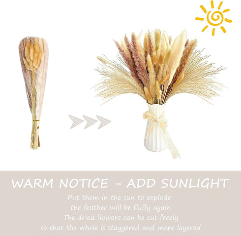 Dried Pampas Grass Decor Vase Home Design Arrangements,Natural Pompous Grass Plants Fluffy Artificial Faux Reed Flower Stems Bunch for Wedding Door Wreath Boho Living Room Decoration (60PCS)
