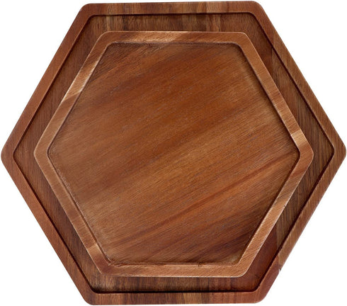 Acacia Wood Hexagon Serving Trays Set of 2 Wooden Platters for Home Decor Coffee Table for Fruit Salad Pizza Cheeses Dessert Plate The Perfect Centerpiece Decoration for Your Dining or Living Room