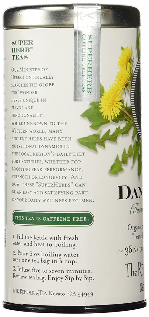The Republic of Tea Organic Dandelion SUPERHERB Herbal Tea, Tin of 36 Tea Bags