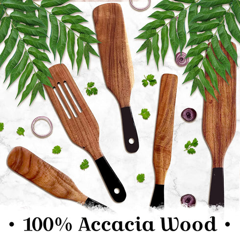 5 PC Spurtles Kitchen Tools As Seen on Tv , Spurtle Set with Black Handles , Spurtle Set As Seen on Tv Acadia Wood , Wooden Spurtle , Spurtle As Seen On Tv , Spurtle Reviews , Spurtle
