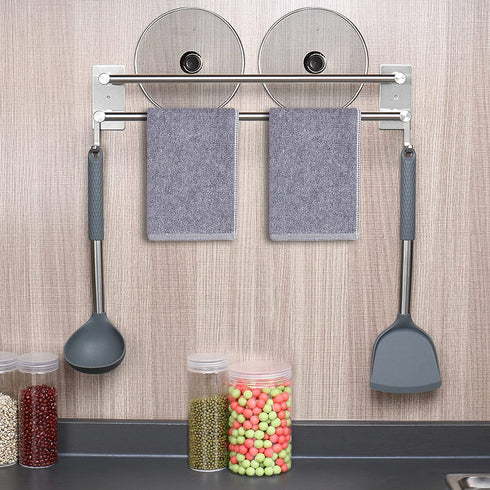 Siyzda Double Towel Bar 16 Inch, 304 Stainless Steel Bath Towel Rack for Bathroom Kitchen, Two Installation Method - Self Adhesive & Wall Mounted (Brushed Nickel)