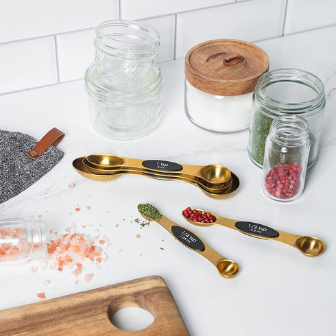 Magnetic Measuring Spoons Set - Stainless Steel Measuring Spoons - Magnetic Measuring Spoon Set, Gold Measuring Spoons Magnetic, Cute Measuring Spoons for Cooking & Baking