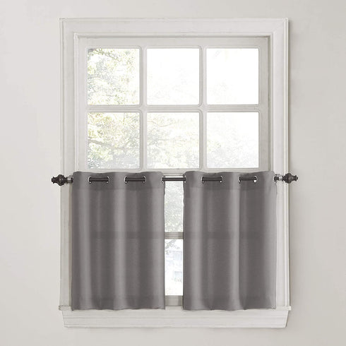 No. 918 Montego Grommet Textured Kitchen Curtain Tier Pair, 56" x 36", Nickel Gray