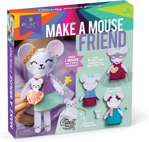 Craft-tastic – Make a Mouse Friend – Craft Kit Makes 1 Easy-to-Sew Stuffie with Clothes & Accessories – Bonus Travel Tote Included – Creative Arts & Crafts Project – Fun & Unique Gift for Kids