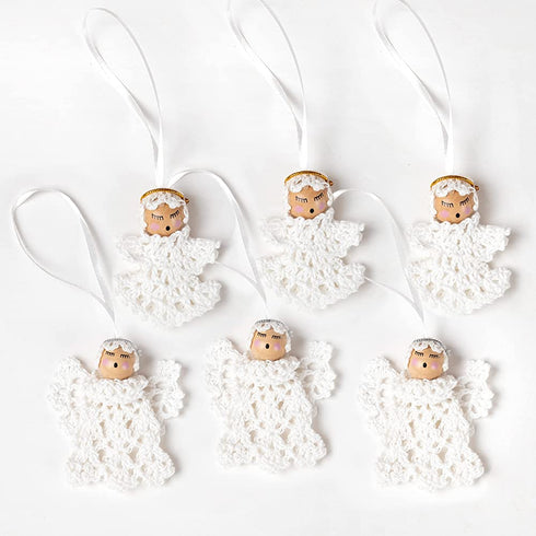 CDXCCSMYXGS Christmas Wooden Angel Ornaments White Angel, 6Pieces Handmade Crochet Wall Hanging Angel Pendant Decor Suitable for Home Decor DIY Hanging Crafts, 3IN