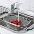 HOJKMA Over the Sink Colander, 4 Quarts Stainless Steel Expandable Oval Strainer Basket Colander with Rubber Grip Handles Fine Mesh Colander for Kitchen Sink, Strain, Drain, Rinse Fruits, Vegetables