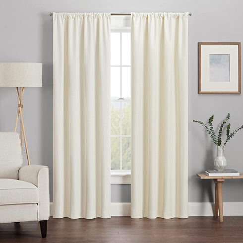 ECLIPSE Kendall Modern Blackout Thermal Rod Pocket Window Curtain for Bedroom or Living Room (1 Panel), 42" x 63", Ivory