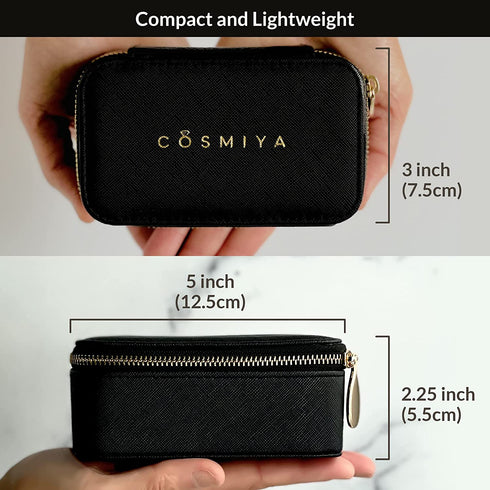 Travel Jewelry Case | Small Jewelry Travel Organizer | Cute Travel Jewelry Box | Travel Ring Case with Storage for Earrings, Necklaces, Watch - Practical Travel Gift by COSMIYA - Black