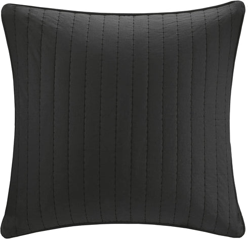 INK+IVY 100% Cotton Single Euro Sham - European Square Decorative Pillow Cover, Hidden Zipper Closure (Cushion NOT Included), Camila, Quilted Black 26"x26"