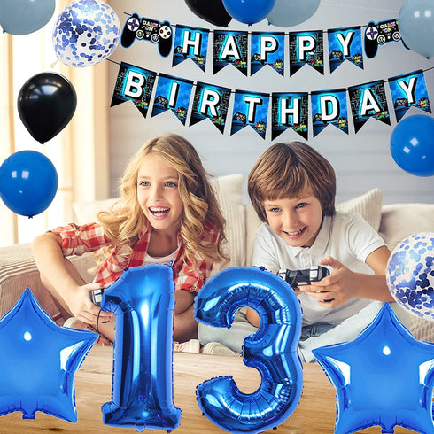 Vlipoeasn Video Game 13th Birthday Decorations for Boys Official Teenager Birthday Decorations 13th Birthday Video Game Party Supplies Blue Gamer Birthday Party Decorations Boys 13th Birthday Party Decorations