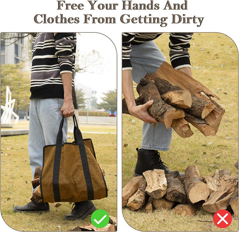 SHINESTAR Wood Carrying Bag, 40 Inch Firewood Carrier Bag for Large Hauling Capacity, Sturdy Firewood Tote Bag with Reinforced Handles, Double Sides Usable