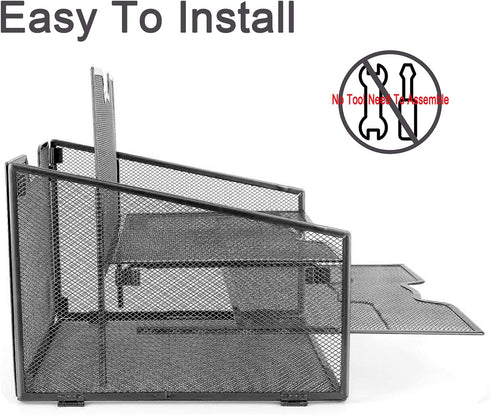Meshist Wire Mesh Desk Organizer, Collapsible Desktop File Organizer with 3 Horizontal Paper Letter Trays and a Vertical Compartment, Black