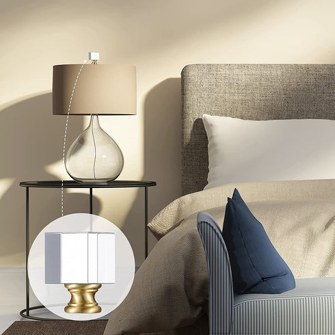 2 Pieces Cube Crystal Lamp Finial Clear Square Lamp Finial Cap Knob Top Knob Lamp Finial with Chromed Base for Lamp Shade Lamp Decoration, 1-4/5 Inches Tall (Clear, Gold)