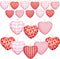12 Pieces Valentine's Day Buffalo Check Fabric Ornament Valentine's Day Hanging Bauble Ornament Heart-Shaped Ornaments Baubles Decoration for Valentine's Day Wedding Party, 4 Styles
