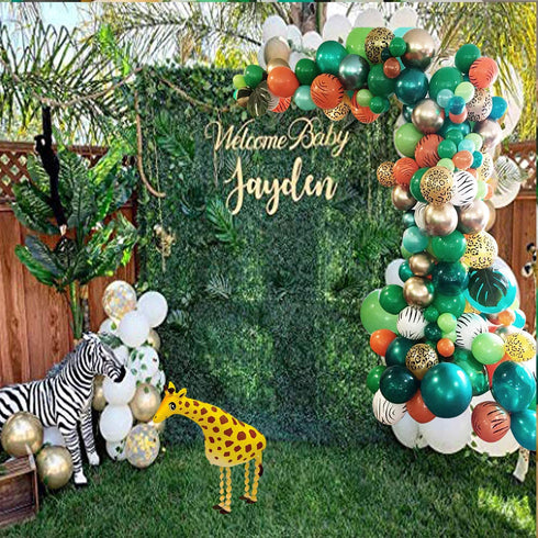 Jungle Safari Theme Party Balloon Garland Kit, 151 Pack With Animal Balloons and Palm Leaves for Kids Boys Birthday Party Baby Shower Decorations