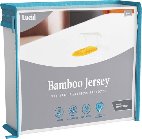 LUCID Premium Rayon from Bamboo Jersey Mattress Protector - Ultra Soft - Cal King
