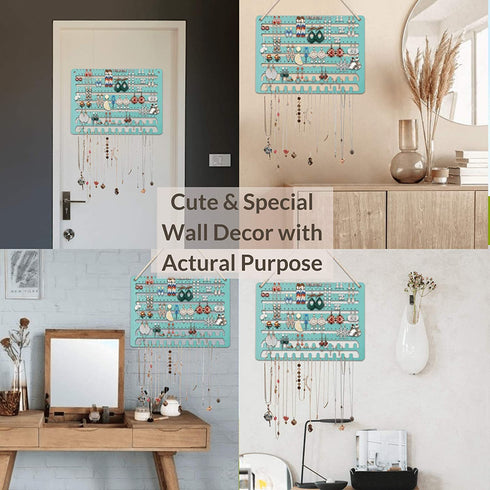 Wooden Jewelry Organizer Wall Mounted, Hanging Jewelry Organizer Earring Organizer Necklace Holder Bracelet Holder Over the Door, Jewelry Holder for Earrings, Necklaces &Rings
