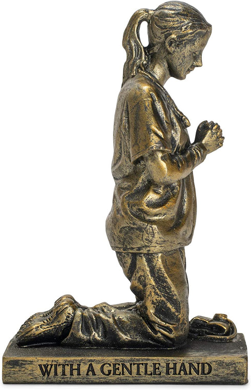 Dicksons Help Me Heal Praying Nurse 5 inch Gold Resin Stone Table Top Figurine