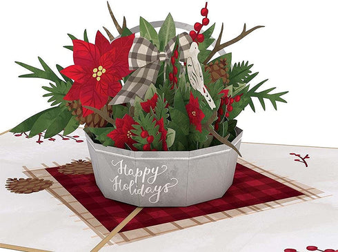 Lovepop Winter Paper Flower Basket Pop Up Card, 5x7-3D Greeting Card, Pop Up Christmas Cards, Kids Christmas Card, 3D Holiday Card, Winter Cards