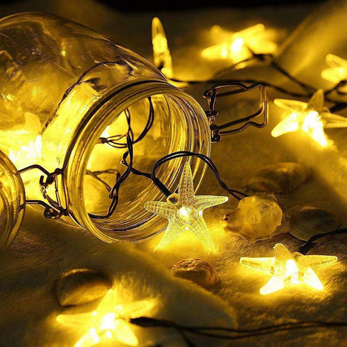 SNOMYRS Solar String Lights Outdoor 21 Ft 30 LED Solar Starfish String Lights with 8 Lighting Modes Starfish Fairy String Lights for Garden Yard Lawn Patio Grass Wedding Christmas Decor Warm White