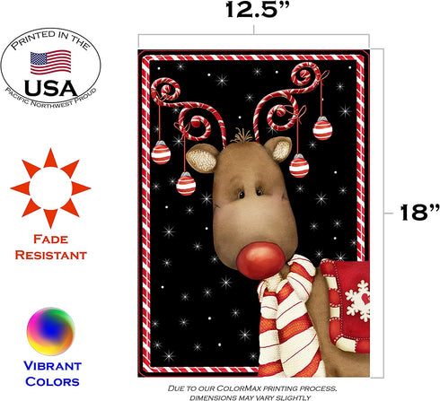 Toland Home Garden Candy Cane Reindeer 12.5 x 18 Inch Decorative Winter Christmas Holiday Ornament Garden Flag