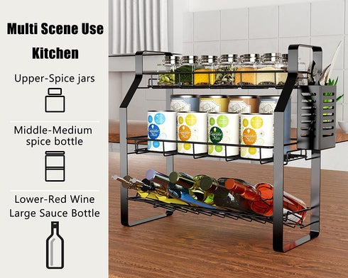 Spice rack Organizer for Counter - Bathroom Countertop Organizer Tiered Spice Shelf for Kitchen Cabinet with Utensils Holder€¦