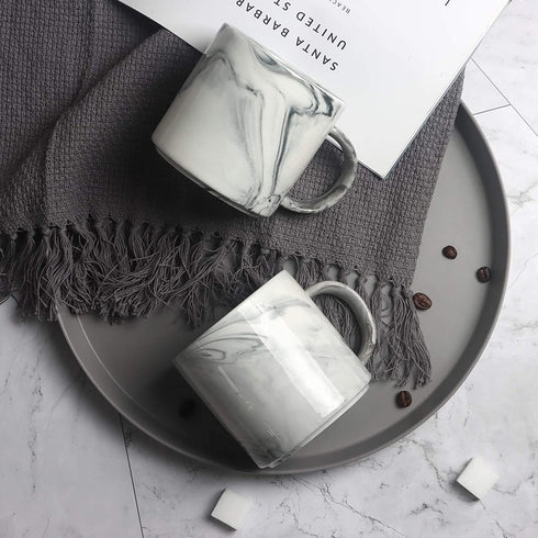 12 oz Coffee Mugs, Harebe Stackable Novelty Marble Ceramic Cup for Men Women Boy Girl Lover, Family Mug Set of 4, Gray