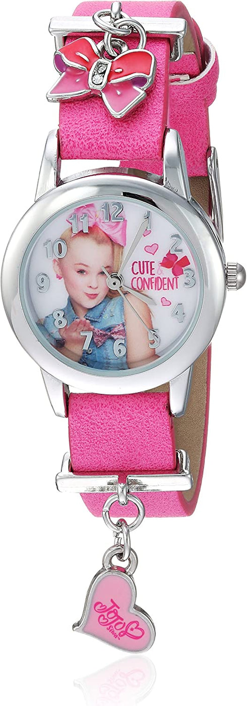 Accutime JoJo Siwa Girls' Analog-Quartz Watch with Leather-Synthetic Strap, Pink, 12 (Model: JOJ5002)