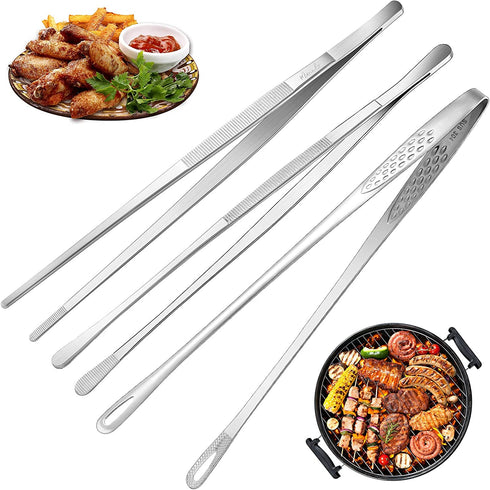3 Pieces Cooking Tweezer Tong Includes 2 Pieces 12 Inch Extra Long Tweezer Tongs and 11 Inch Stainless Steel Kitchen Food Tong Bread Clip Pastry Clamp Barbecue Kitchen Tong for Cooking Sea food