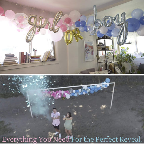 Nappy Times Baby Gender Reveal Party Supplies 2x Pink OR 2x Blue Fillable Gender Reveal Confetti Cannon | Easy to Set Up Gender Reveal Decorations with Pink and Blue Gender Reveal Balloons