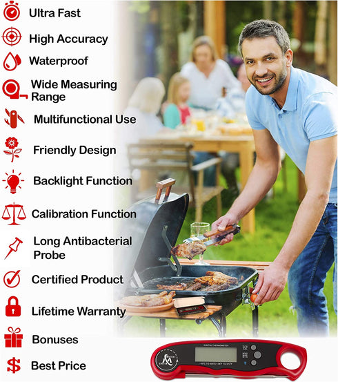 Instant Read Thermometer Best Digital Meat Thermometer Waterproof with Calibration and Backlight Functions