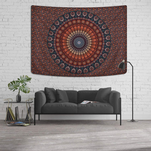 Bohemian Mandala Tapestry Hippie Tapestries Psychedelic Peacock Boho Tapestry Wall Hanging for Bedroom(59.1 x 78.8 inches)