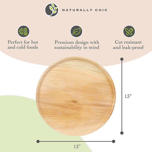 Naturally Chic Palm Leaf Trays 13 Inch Round - Bamboo Like, Eco Friendly, Disposable, Compostable and Biodegradable Serving Platters for Charcuterie Boards, Catering and Parties
