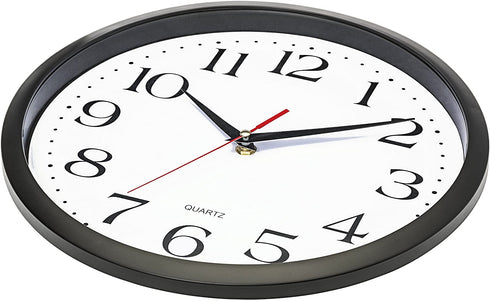 Bernhard Products Black Wall Clock Silent Non Ticking,12 Inch Quality Quartz Battery Operated Round Easy to Read Home/Office/Kitchen/Classroom/School Clock Sweep Movement (12 Inch)