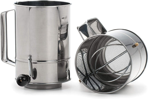 RSVP International Endurance® Stainless Steel Crank Style Flour Sifter, 5 Cup | Sift Flour & Dry Ingredients for Baking | Manual Crank | Dishwasher Safe,Silver
