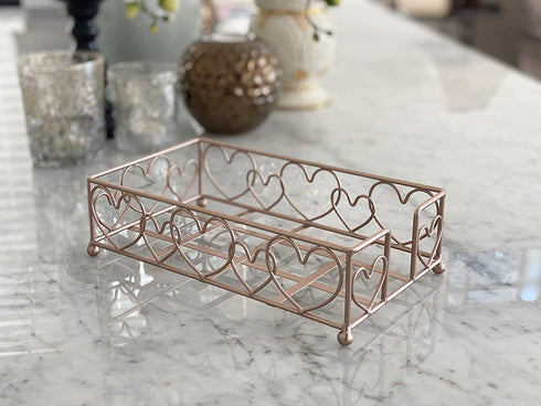 Chez JuJu Rose Gold Elegant Sturdy Guest Napkin Holder | Disposable Paper Hand Towel Storage Tray Caddy | Premium Quality | Bathroom Kitchen Dining Table Wedding Party Hotel décor | Indoor Outdoor
