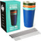 ABGOODS Premium Pint Stainless Steel Cups for Kids and Adults 16 oz - Drinking Glasses Made of Material Indoor Outdoor Activities Four with Cleaning brushes & Straws in a Clear Pack