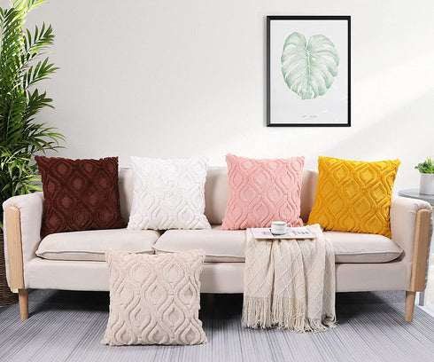 Decorative Throw Pillow Covers 20x20, Faux Fur Farmhouse Boho Pillow Cases ,Soft Plush Fuzzy Beige Cushion Covers for Sofa Couch Living Room Bedroom Set of 2