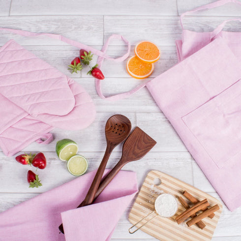 DII 100% Cotton Solid Chambray Kitchen Set, Oven Mitts, Rose, 2 Piece