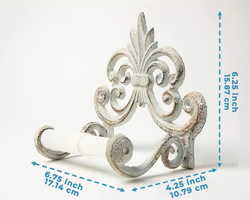 Fleur De Lis Cast Iron Toilet Paper Roll Holder - Cast Iron Wall Mounted Toilet Tissue Holder - European Vintage Design - 6.75" x 6.25" x 4.25? - with Screws and Anchors by Comfify (Antique White)