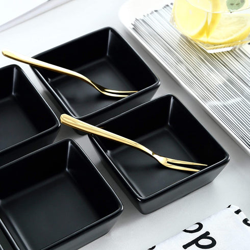 Bruntmor Ceramic Square Baking Ramekins for Souffl©, Cr¨me Brulee, Jams, Dipping Sauces, French Onion Soup Oven Safe, Appetizer Sauce Dipping Bowls, (4 Oz, Set of 6), Black