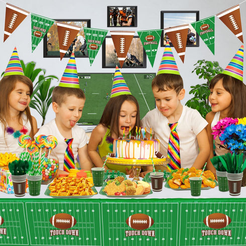 Football Theme Party Supplies - Includes Football Banner, Plates, Napkins, Cup, Tablecloth, Knives, Fork, Spoon and Straws for Boys Sports Theme Birthday Decorations, Serves 20 Guests
