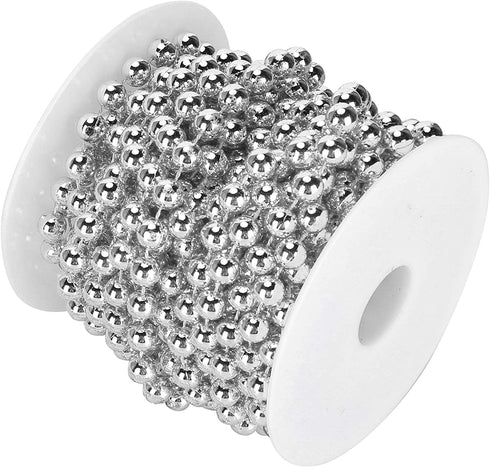 Emoshayoga Pearl Bead Roll, Garland Decoration Artificial Pearls Beads Garland Gold Beads Roll for Christmas Wedding DIY Decoration Holiday Party Supplies 8mm 10m/ 32.8ft(Silver)