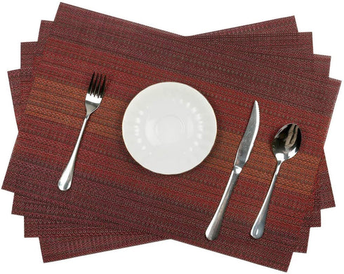 Pauwer Placemats with Table Runner Set Heat Resistant Washable Woven Vinyl Placemats Set of 6 and Runners for Dining Table Wipe Clean